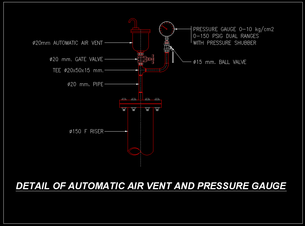 DETAIL OF AUTOMATIC AIR VENT AND PRESSURE GAUGE